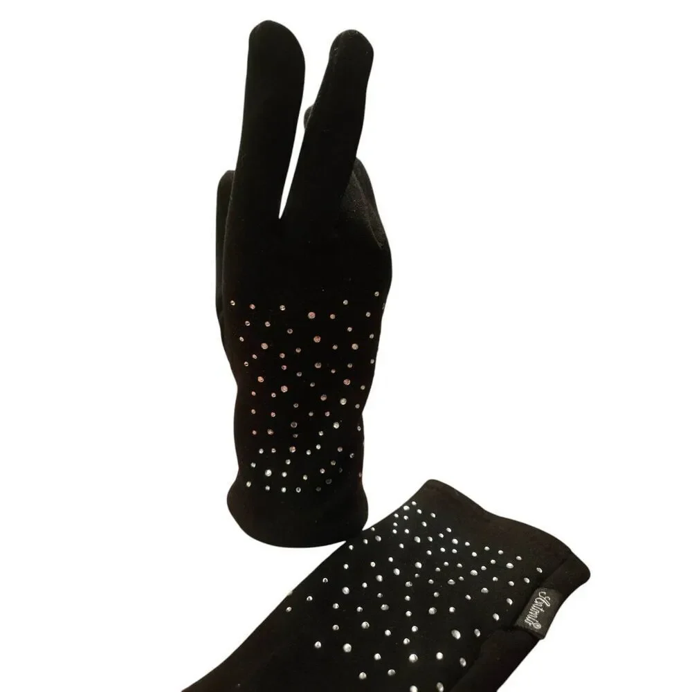 Antonio Women's Size Medium Black Faux Suede Rhinestone Embellished Gloves